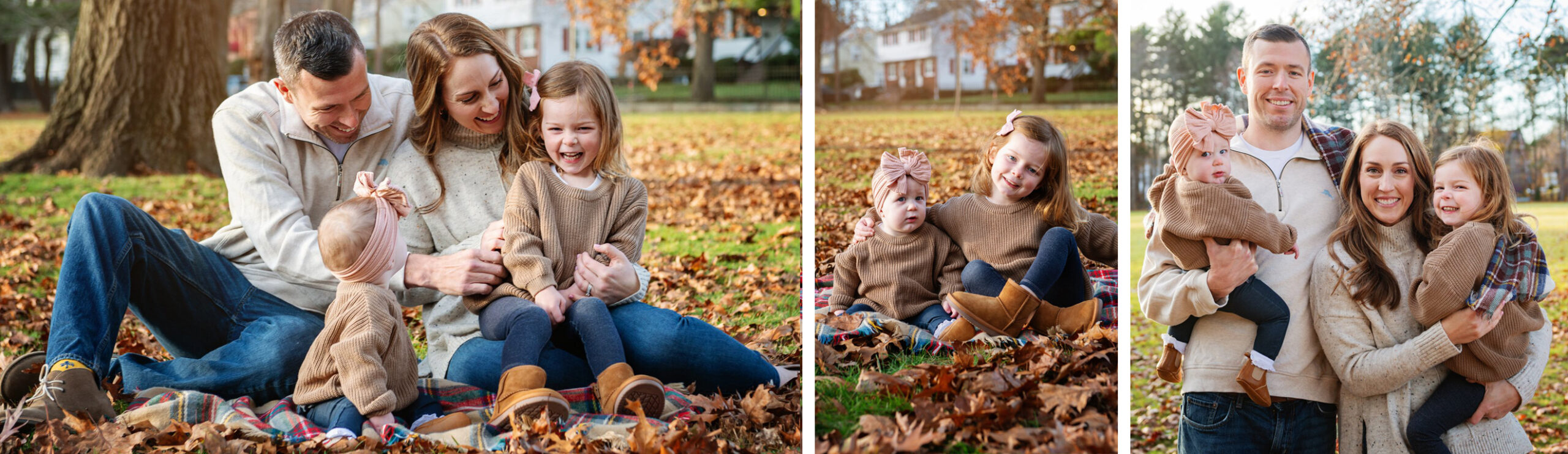 Family of 4 photographed in fall leaves by Slowey Photography